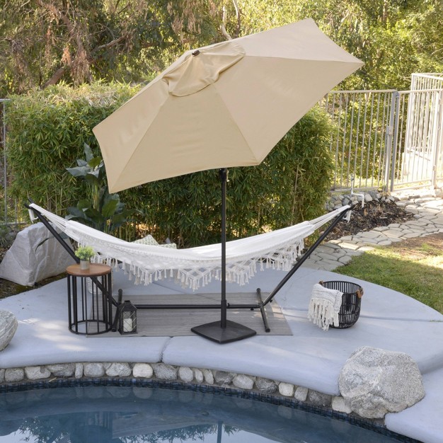 9 x27 X 9 x27 Steel Market Polyester Patio Umbrella With Crank Lift And Push button Tilt Antique Beige Astella