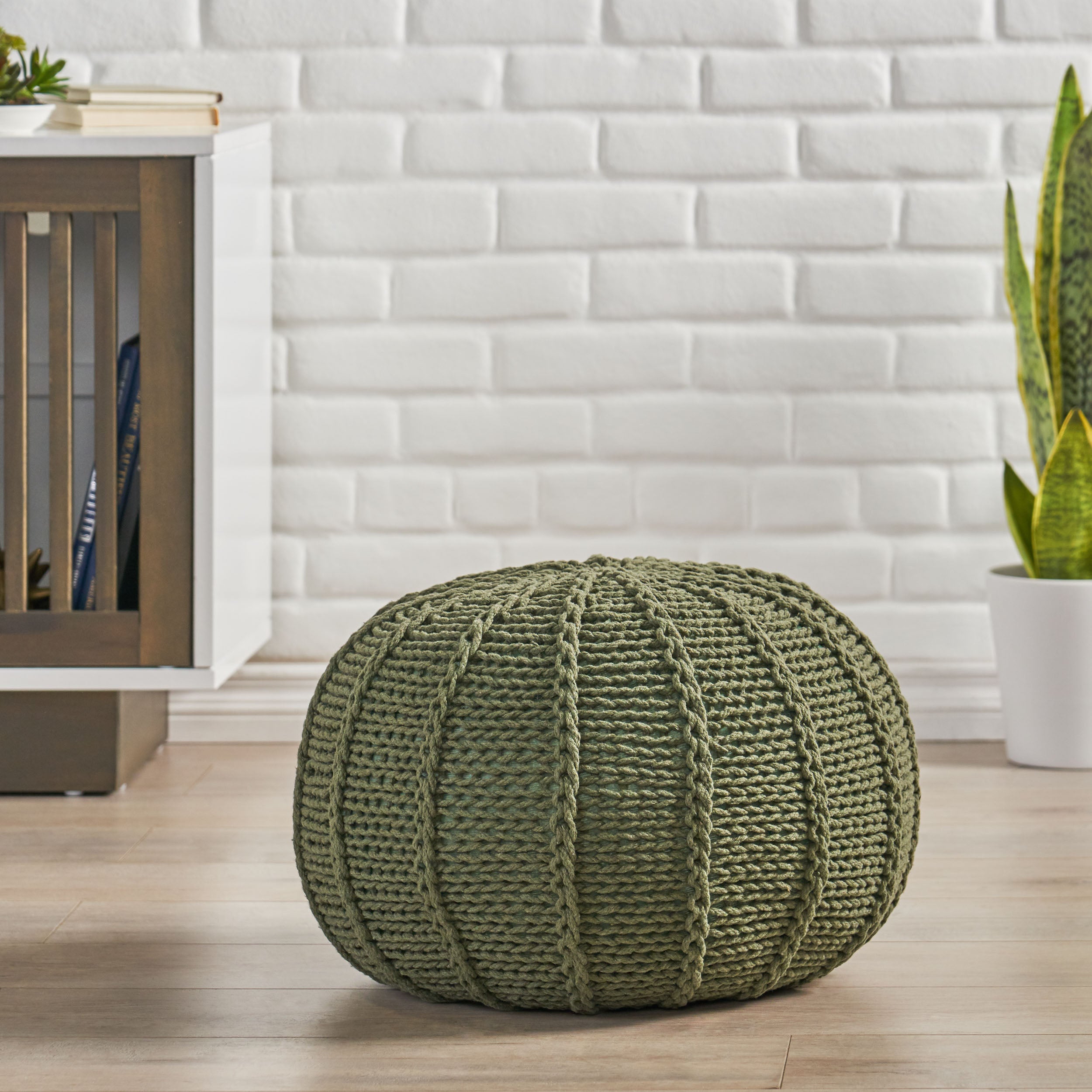 Agatha Modern Knitted Cotton Round Pouf