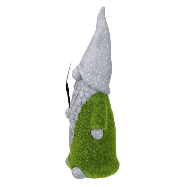 Faux Moss Covered Gnome With Shovel Outdoor Garden Statue