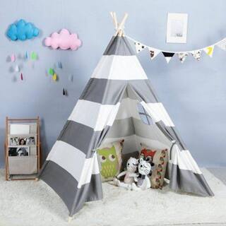 Ejoy 48 in. x 48 in. x 72 in. Natural Cotton Canvas Teepee Tent for Kids Indoor and Outdoor Playing (Set of 2-Piece) TeepeeTent_4PoleLargeGREY_2pc