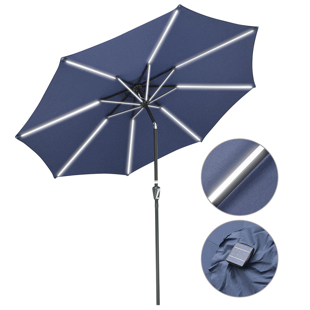 Yescom Solar Patio Umbrella w/ Lights Tilt Parasol Umbrella 9 ft 8-Rib