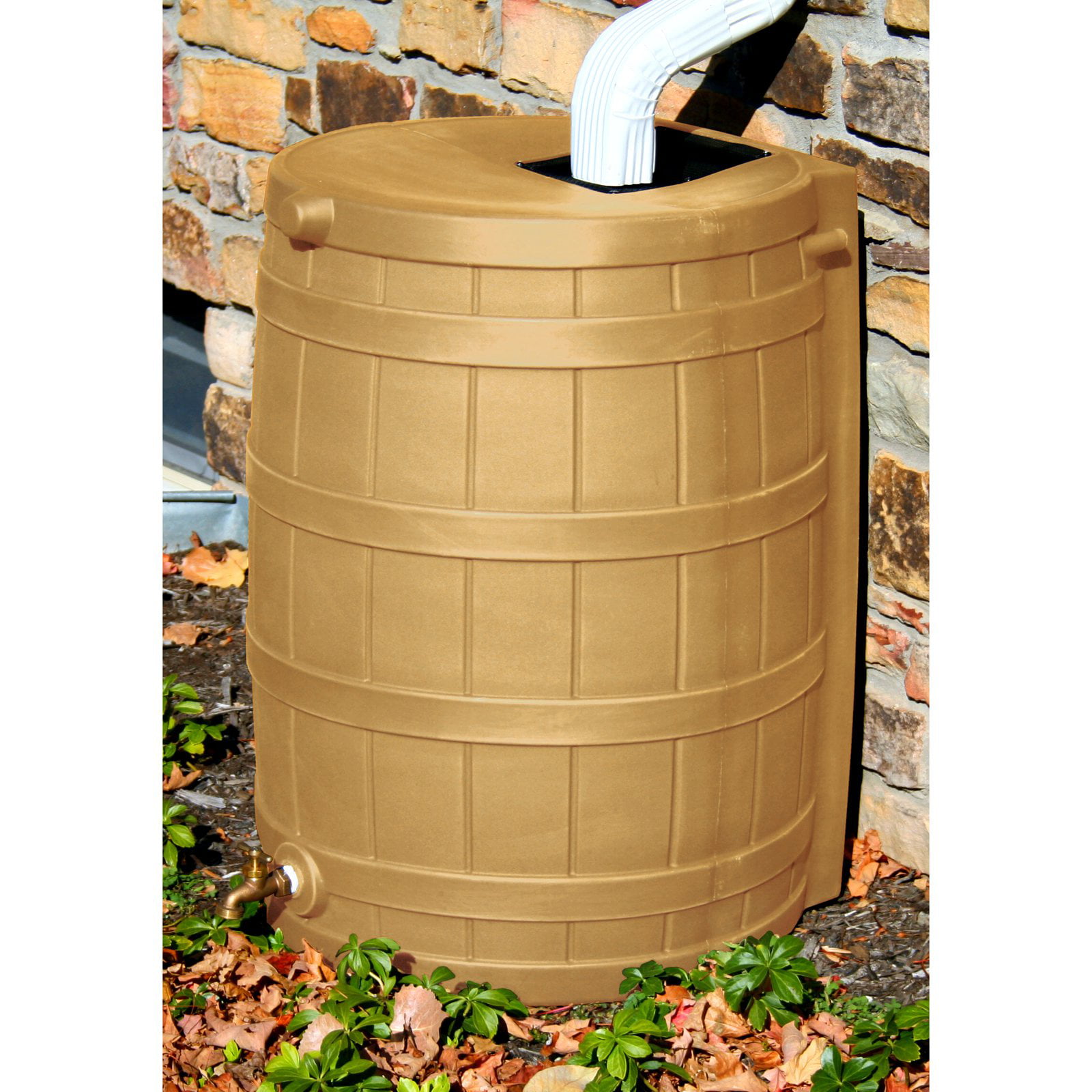 Good Ideas 50 Gallon Rain Wizard Flat Back Rain Barrel， Khaki