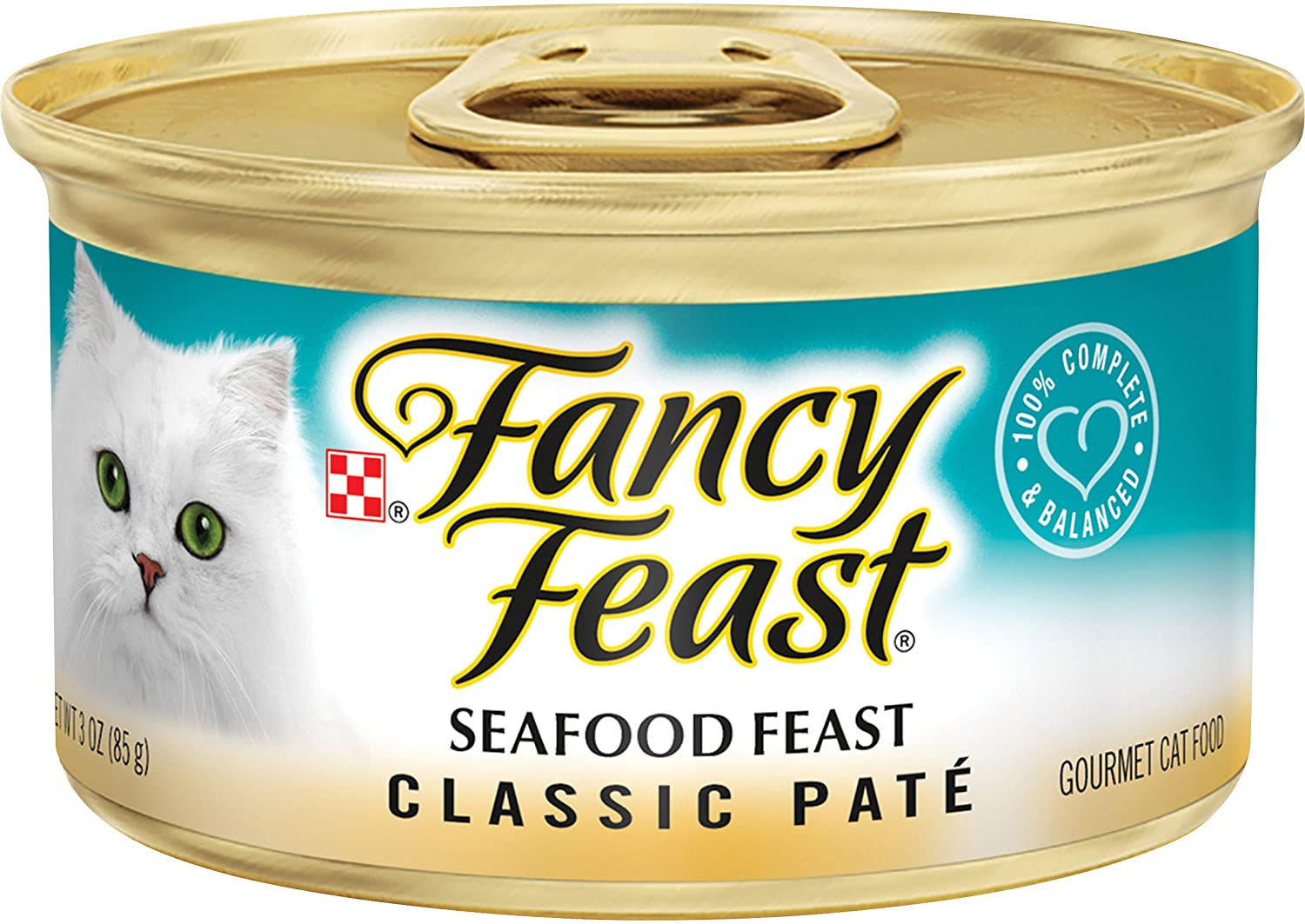 Purina Fancy Feast Grain Free Pate Wet Cat Food， Classic Pate Seafood Feast - (24) 3 oz. Cans