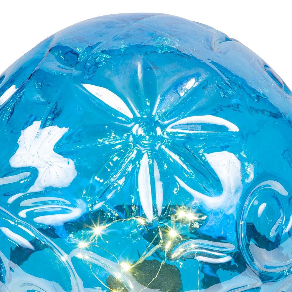 Alpine Corporation 13 in. Tall Indoor/Outdoor Pearlized Blue Glass LED Gazing Globe with Stand HGY112A-BL