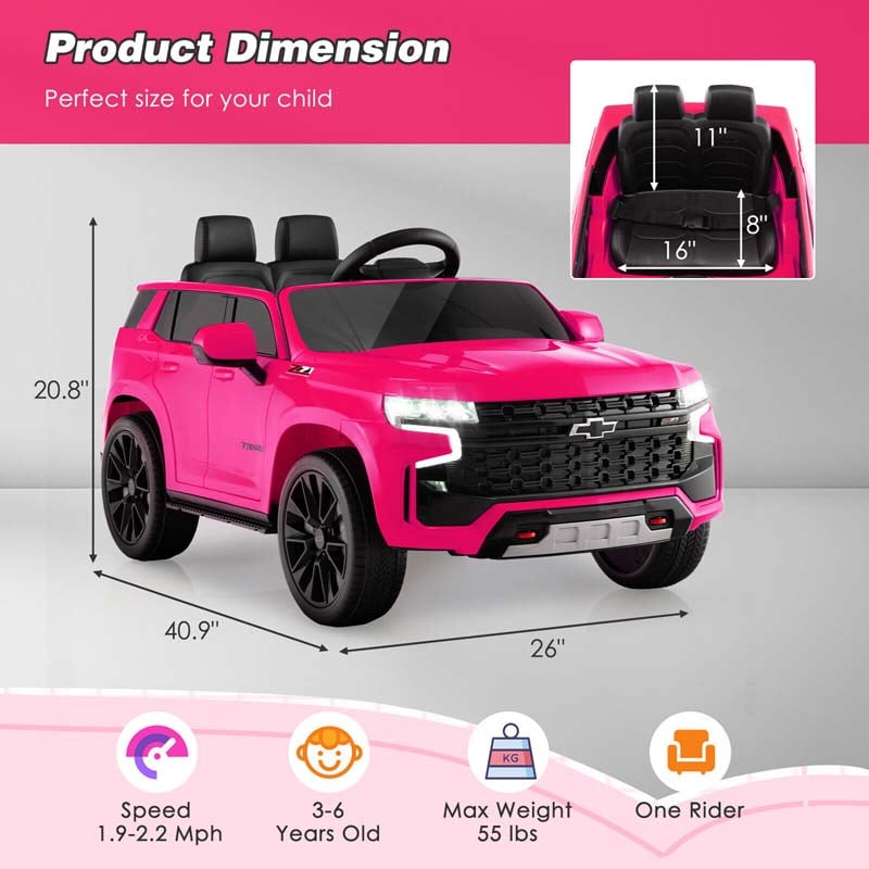 Licensed Chevrolet Tahoe Kids Ride On Car 12V Battery Powered Electric Truck SUV RC Vehicle with Light & Music