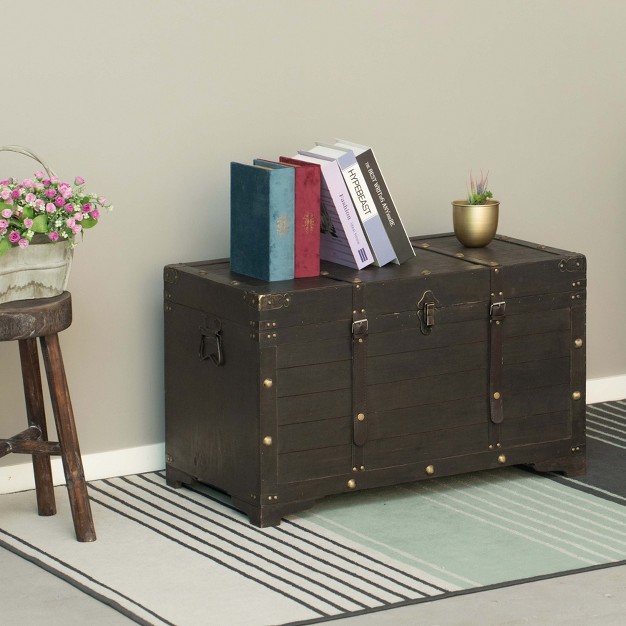 Vintiquewise Brown Large Wooden Storage Trunk With Lockable Latch