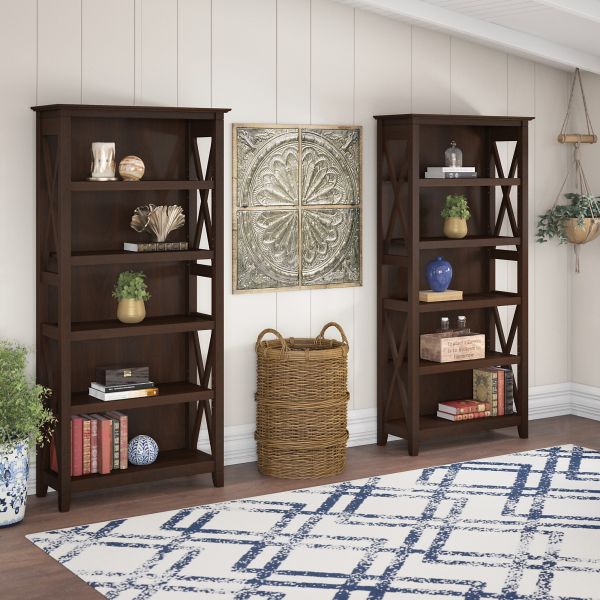 Bush Furniture Key West 5 Shelf Bookcase Set in Bing Cherry