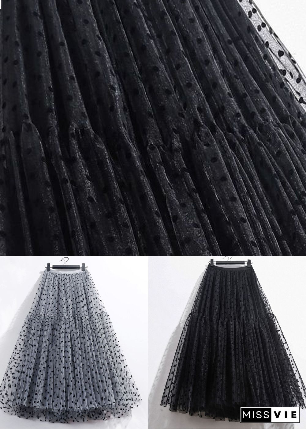 Grey Patchwork Tulle Skirt Wrinkled Elastic Waist Spring