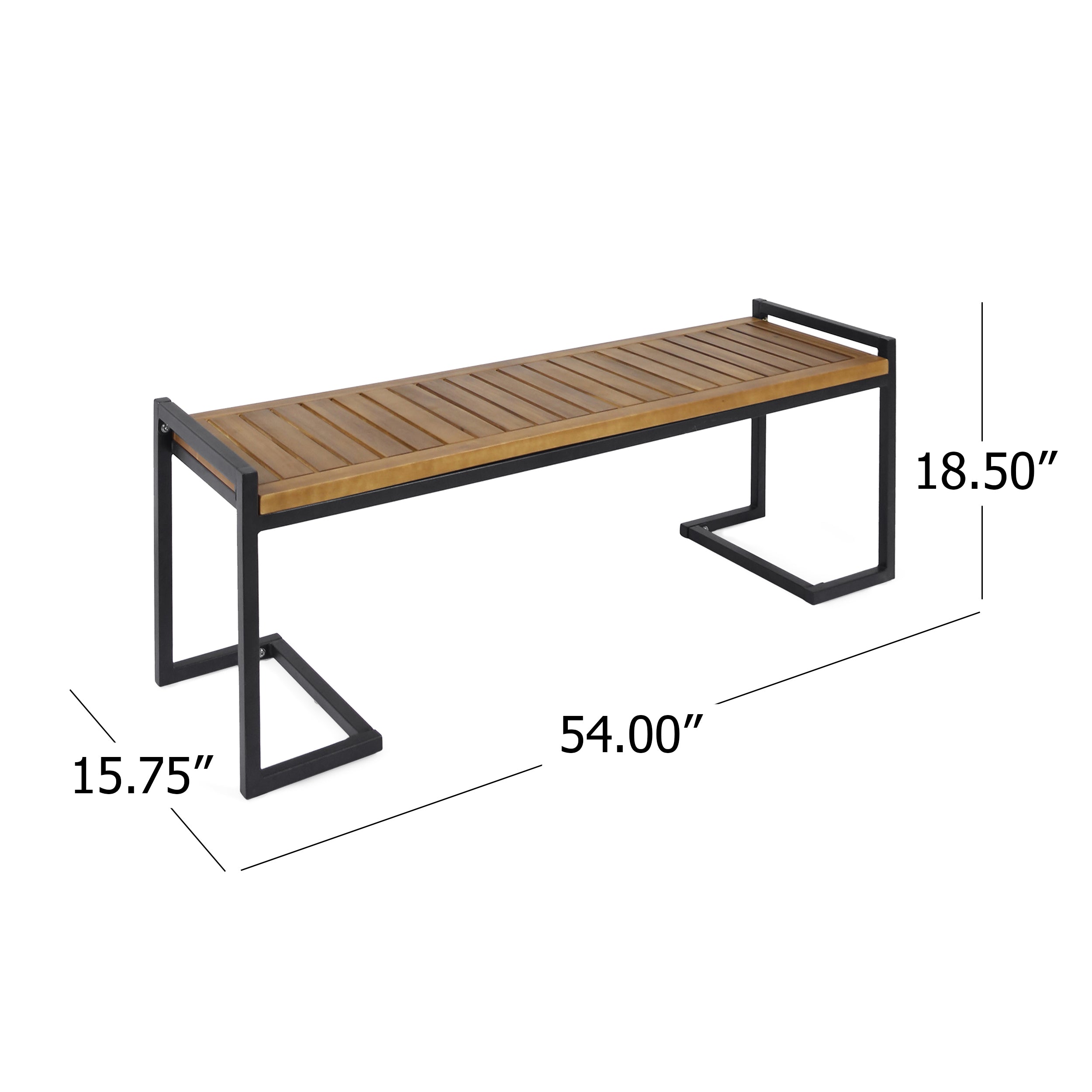 Noel Outdoor Industrial Acacia Wood and Iron Bench