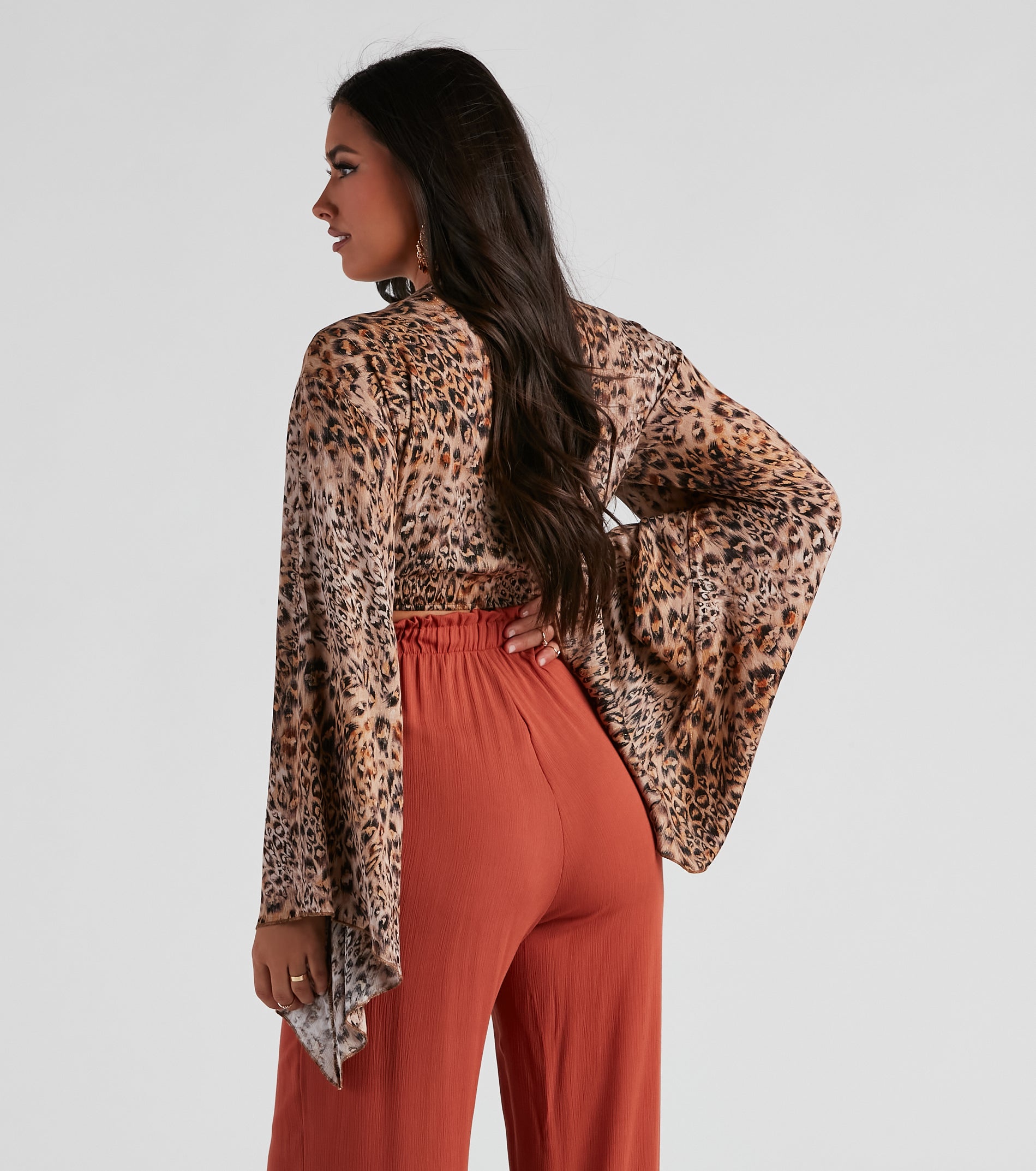 Wild Shine Leopard Crop Wrap Top