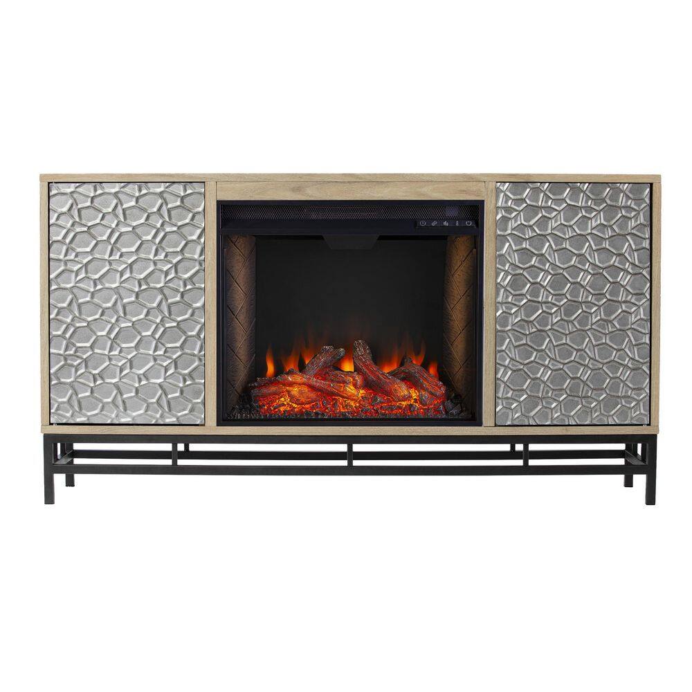 SEI FURNITURE Hollesborne 54.25 in. Smart Electric Fireplace with Media Storage in Natural HD142494