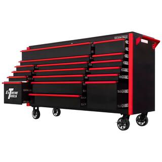 Extreme Tools DX Series 72 in. 17-Drawer Roller Cabinet Tool Chest with Mag Wheels in Black with Red Drawer Pulls DX722117RCBKRD