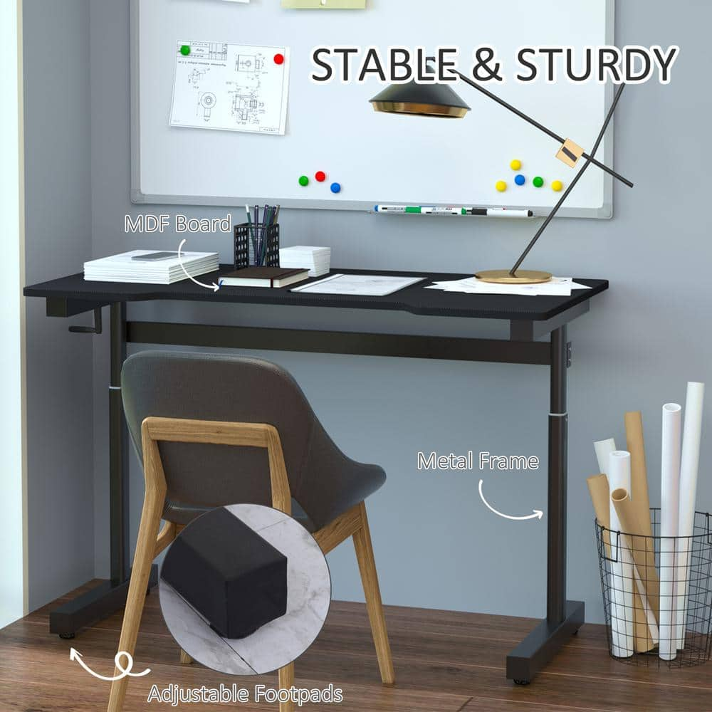 Vinsetto 47 in. Black MDF Adjustable Standing Desk Manual Lift Table 920-073BK