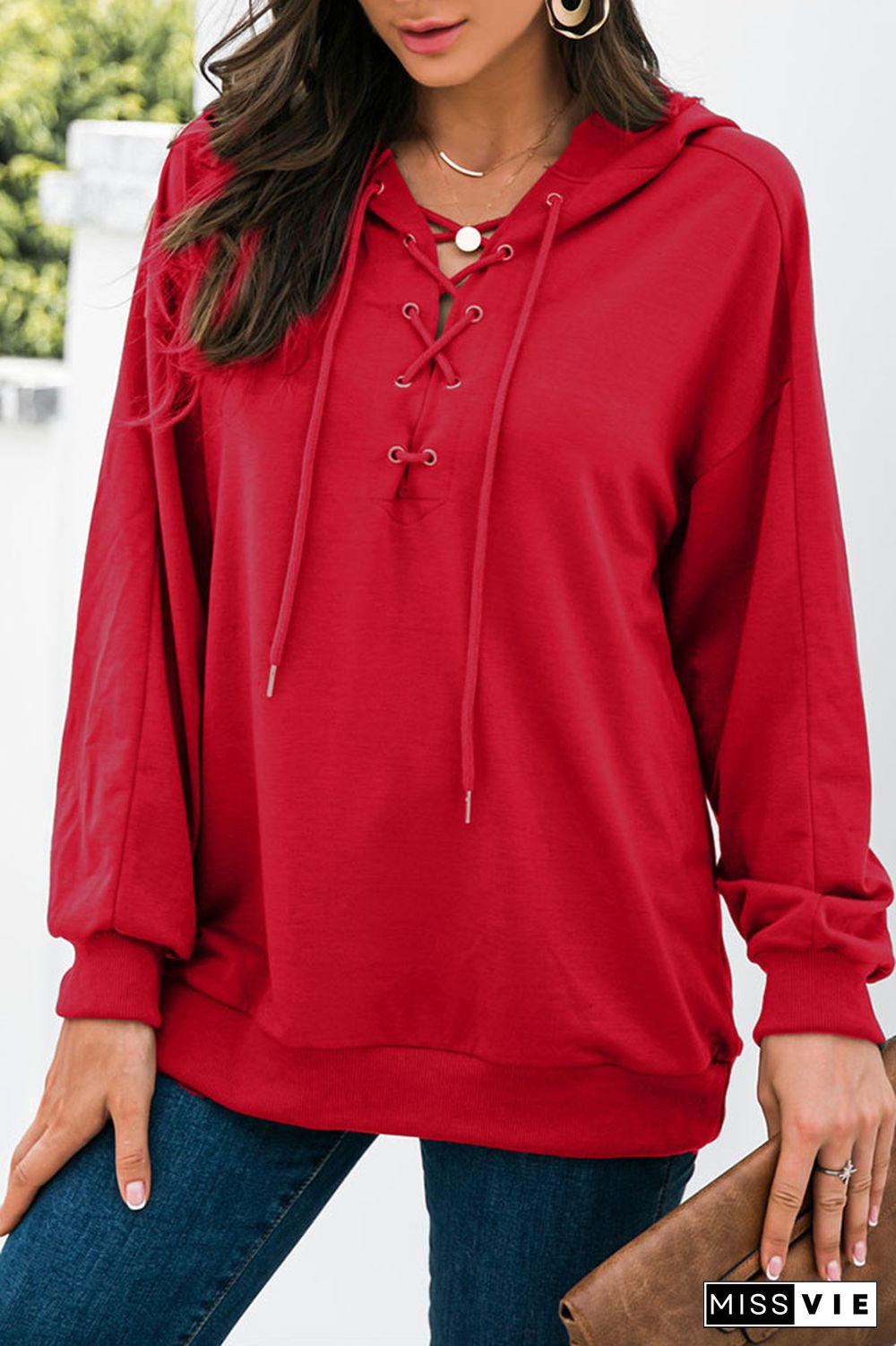 Drop Shoulder Criss-cross Hoodie Wholesale