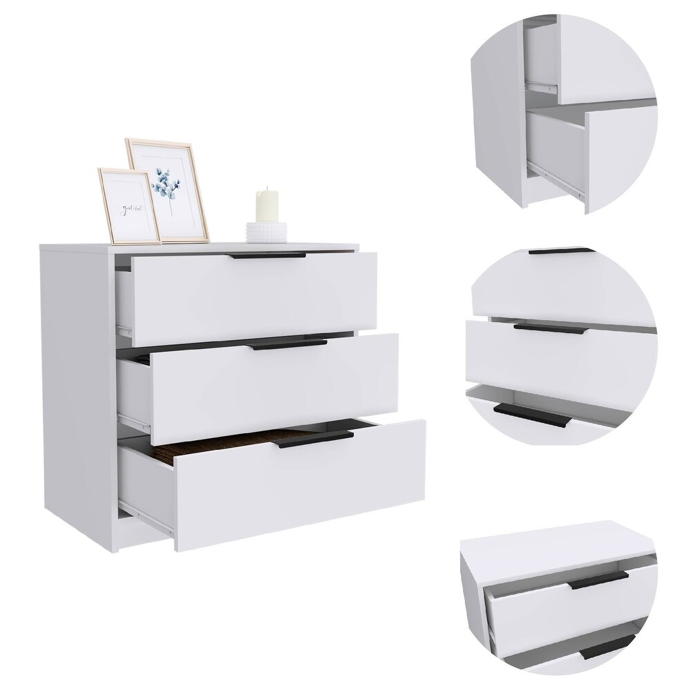 (Preferred Choice Furniture) 3 Drawer Rectangle Dresser White  Suitable for Bedroom  Living Room  Dining Room