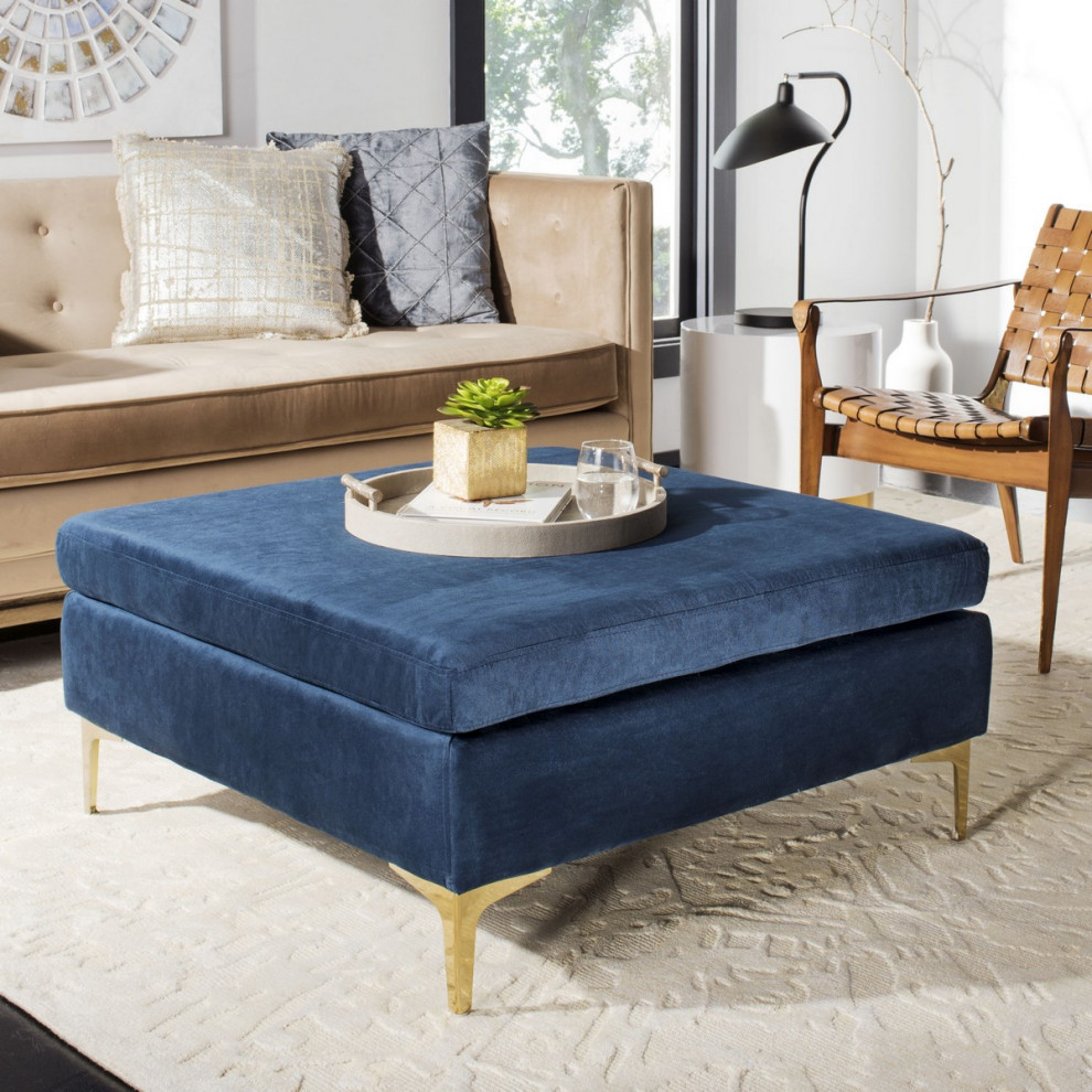 Vanna Square Ottoman Navy/ Brass   Modern   Footstools And Ottomans   by Virgil Stanis Design  Houzz