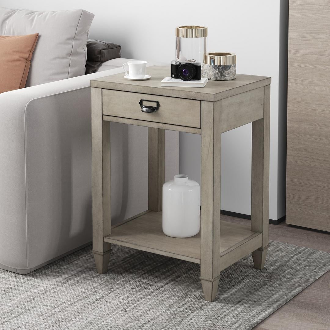 American Solid Wood Square Side Table with Drawer