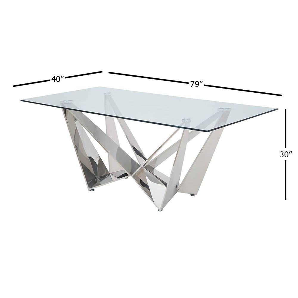 Dekel Dining Table in Clear Glass and Stainless Steel