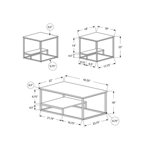 HomeRoots White Silver Metal Table Set - 3Pcs Set - 42.25 x 22 x 18