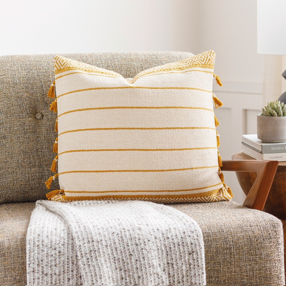 Monsey Striped Throw Pillow With Tassel Details