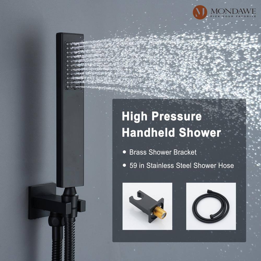 Mondawe Athens Multiple 5-Spray Patterns 2.5 GPM 12 in Ceilling Mount Rainfall Dual Shower Heads with 6-Jet Valve in Matte Black MD6865-MB