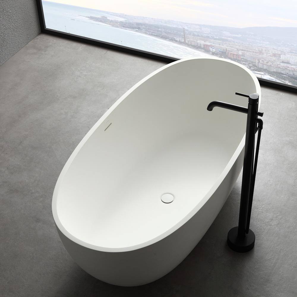 MEDUNJESS Eaton 65 in. Stone Resin Solid Surface Matte Flatbottom Freestanding Bathtub in White FS303-1650