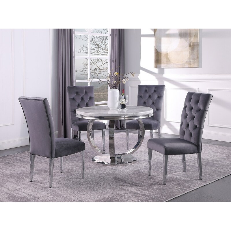 Best Master Furniture 5 Piece Round Faux Marble Set   44\