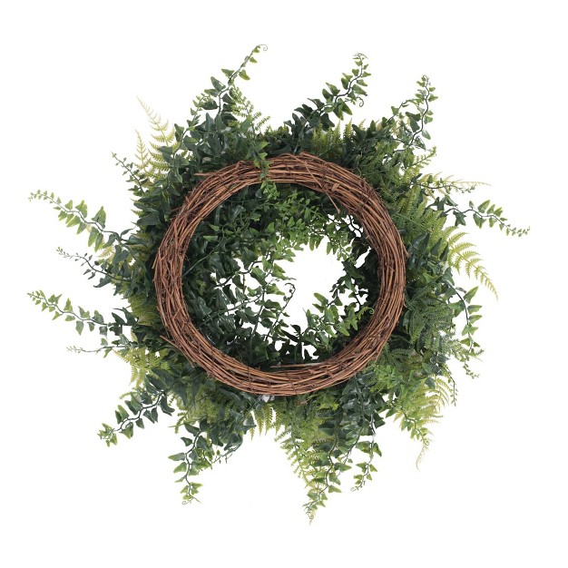 Artificial Buckler Fern and Grass Wreath (18) - Vickerman