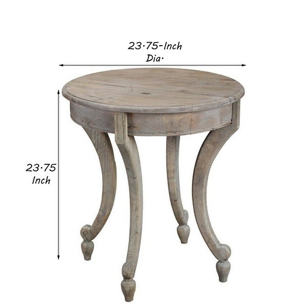 Farmhouse Wooden Side Table with Scrolled Legs and Turnip feet， Taupe Brown