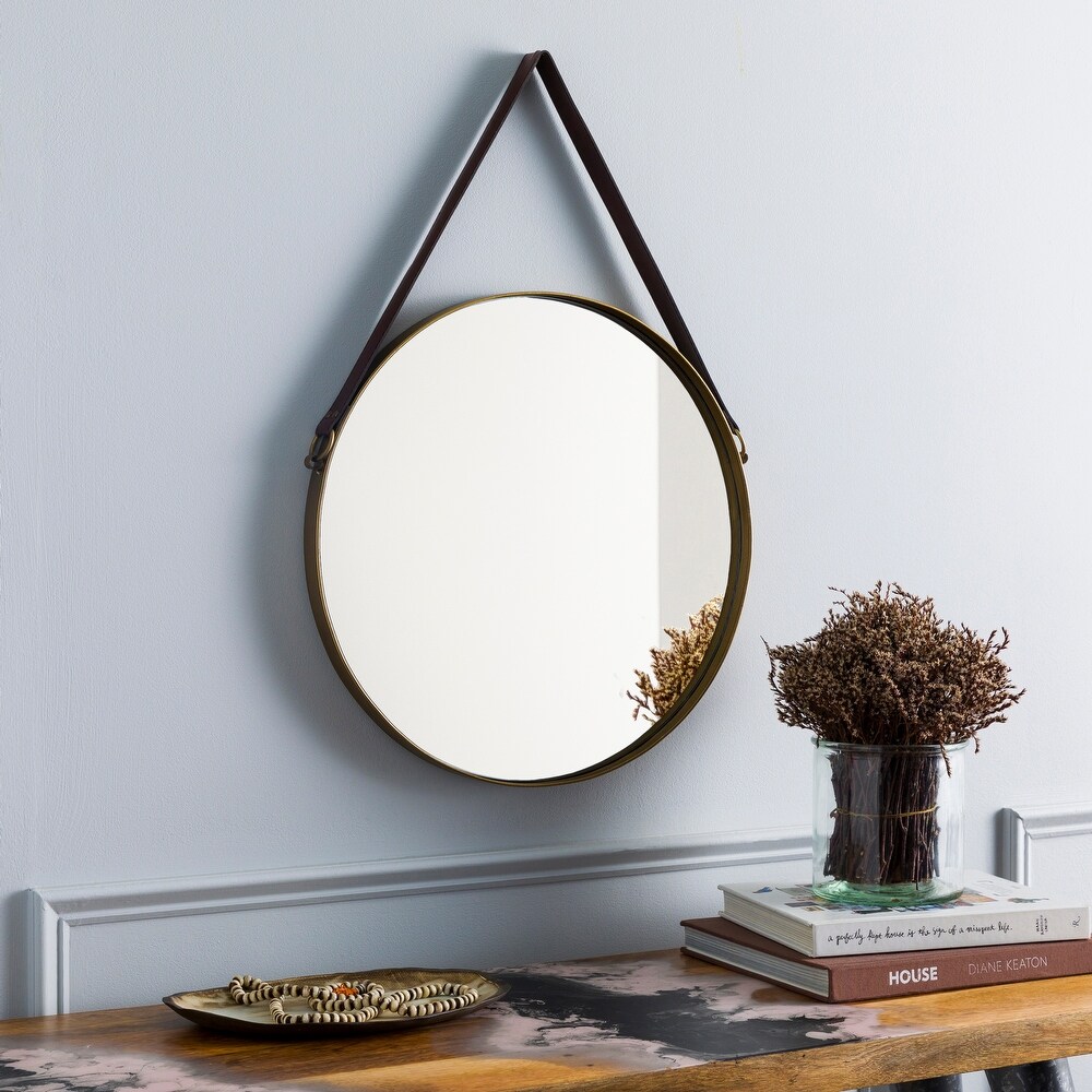 Artistic Weavers Lathan Modern Hanging Round Mirror with Leather Strap   28\