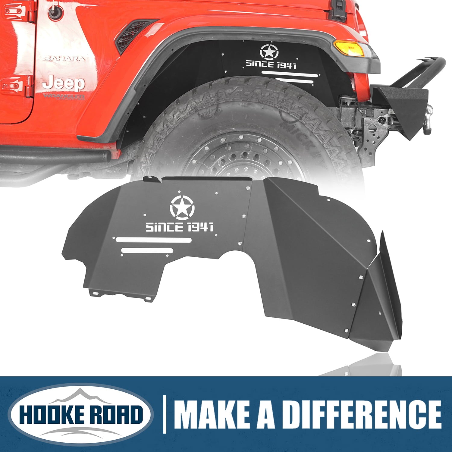 Hooke Road Front Inner Fender Liner fits Jeep Wrangler  2018-2023 JL / Gladiator 2020-2023 JT