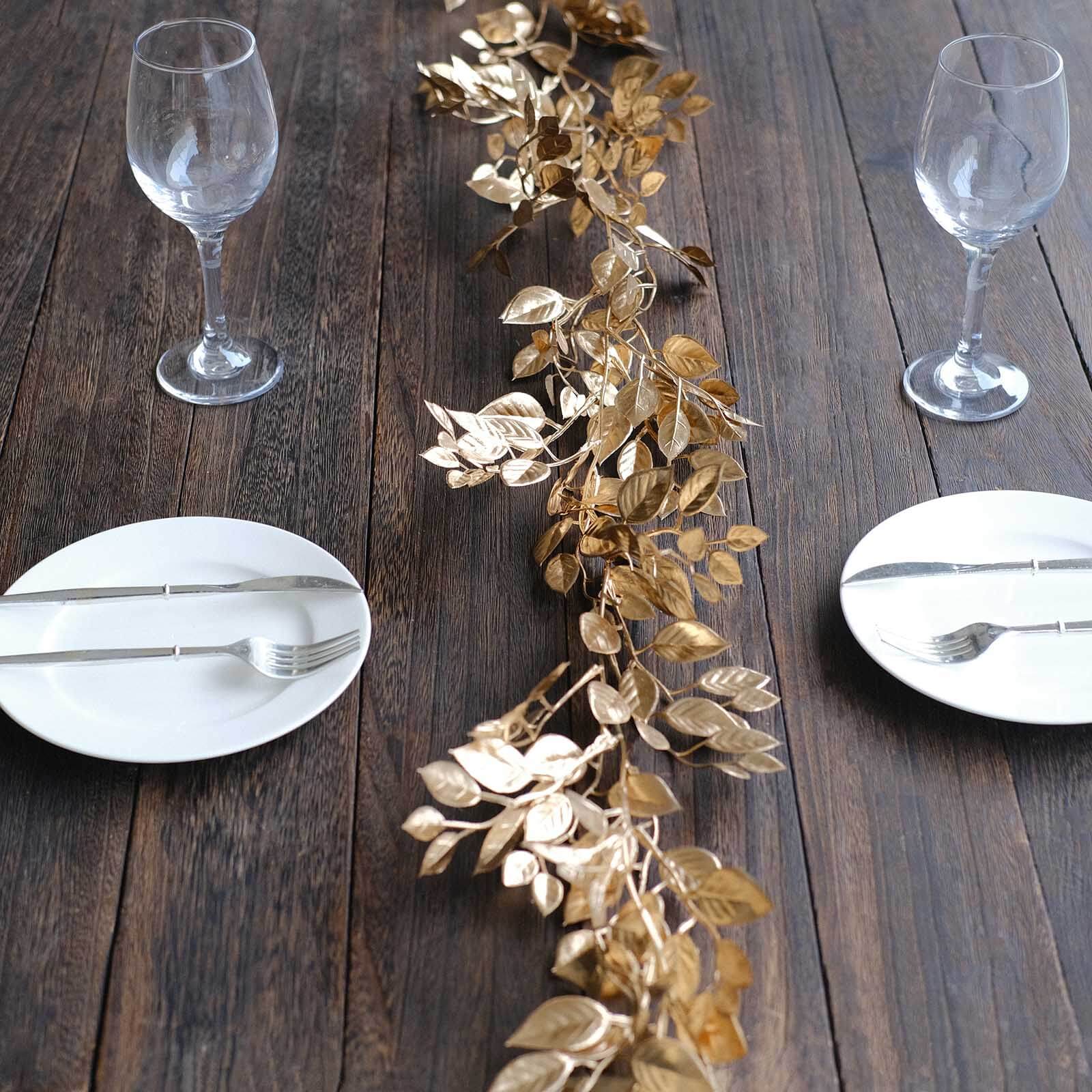 Metallic Gold Magnolia Leaf Table Garland, DIY Craft Hanging Vine Wreath - 6ft