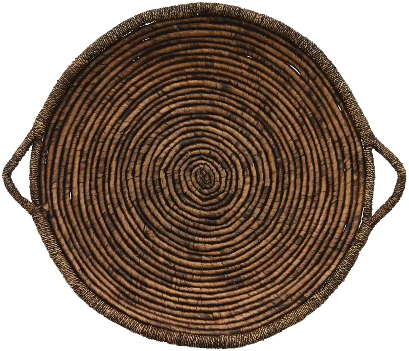 31 Inch Round Brown Water Hyacinth Tray with Handles