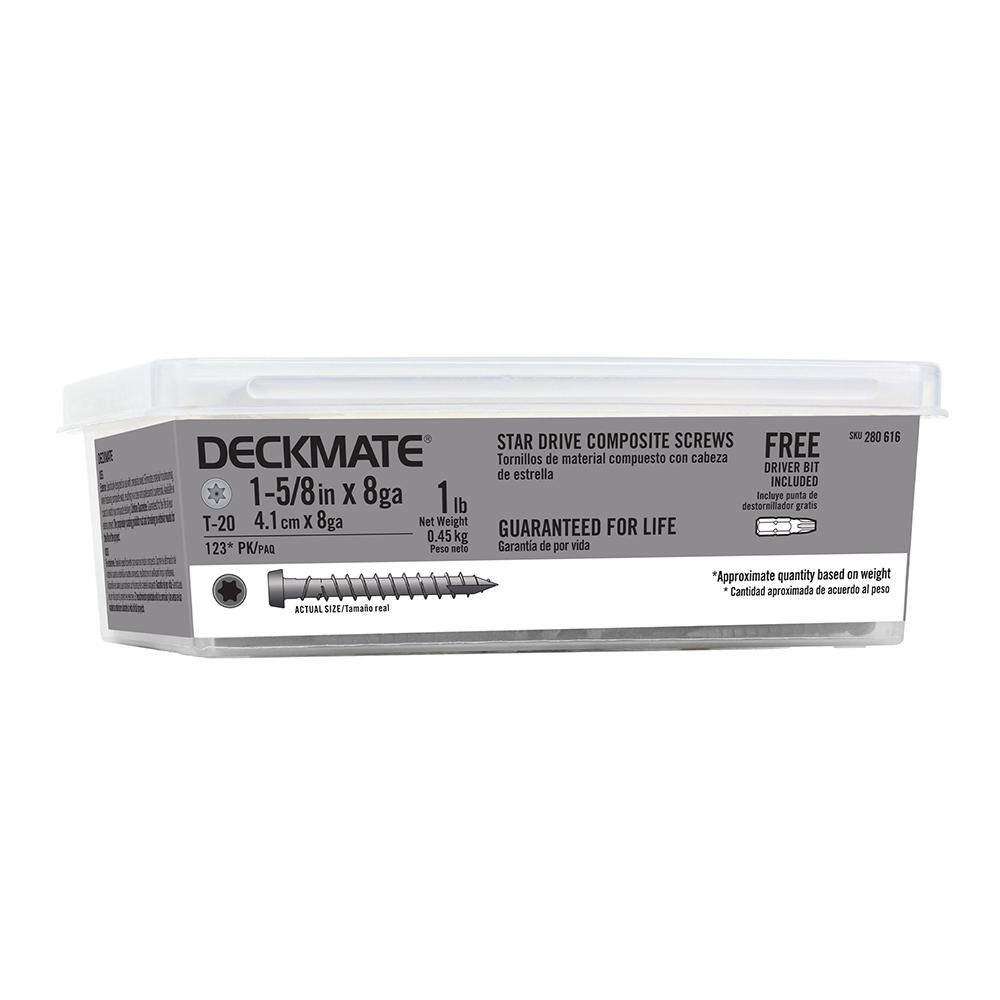 Deckmate #8 x 1-58 in. Coarse Gray Polymer-Plated Steel Star-Drive Bugle-Head Composite Deck Screws 1 lb.-Box (371-Piece) 115706