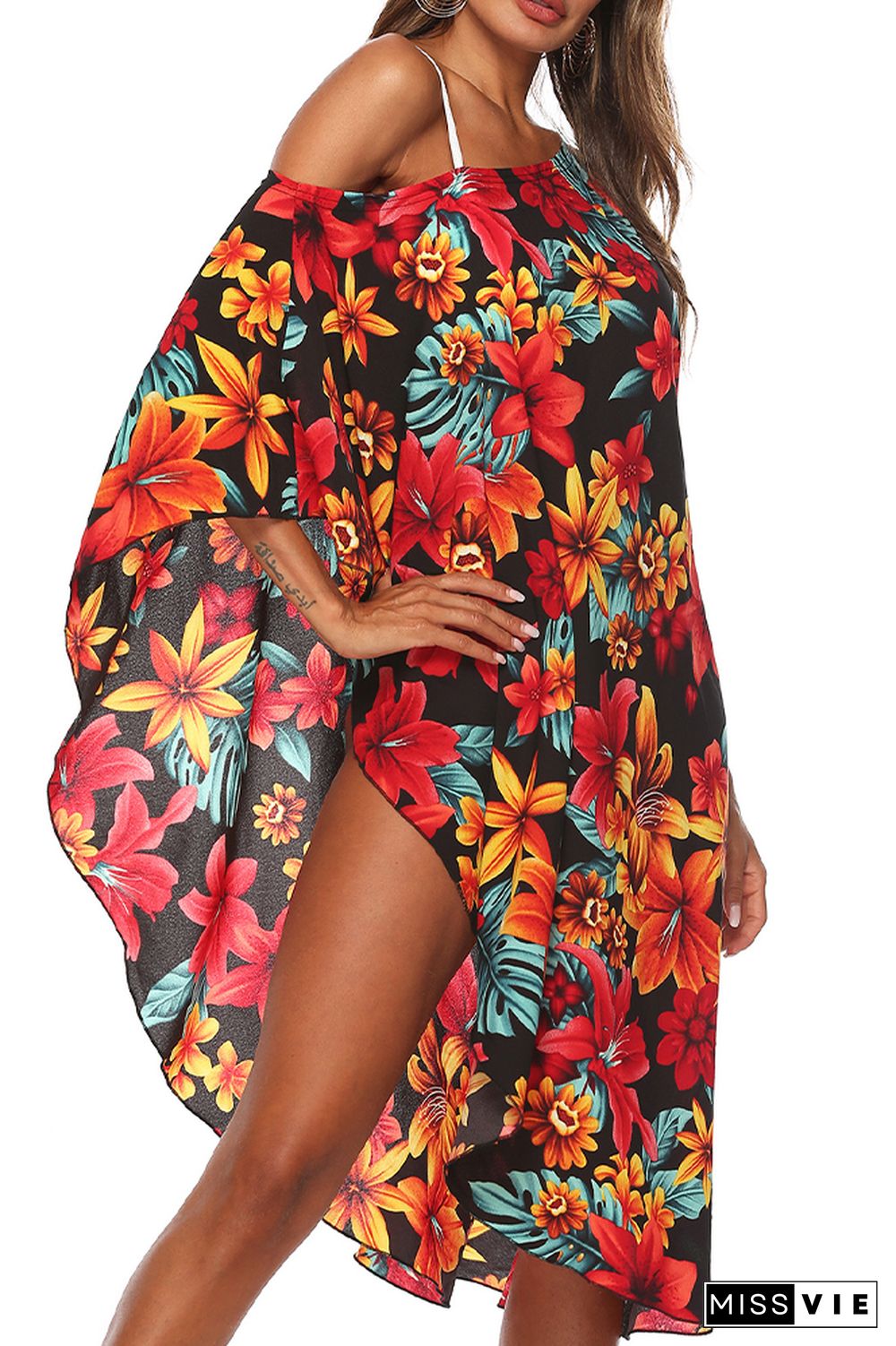 One Shoulder Floral Beach Dress Cover Up