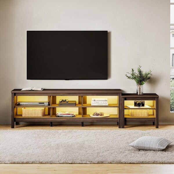 Large TV Stand for 75-85 Inch TV， Entertainment Center and End Table Set