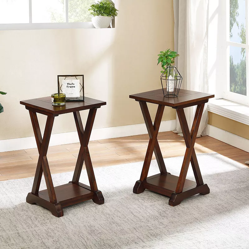 eHemco X-Farmhouse End Table Side Table with Storage Shelf， Set of 2