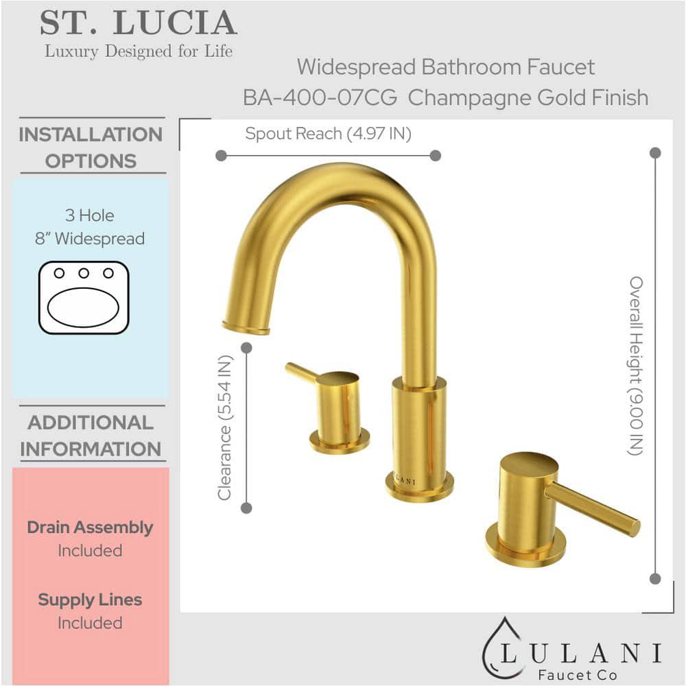 Lulani St Lucia Collection 8 in Widespread 2Handle Bathroom Faucet in Gold finish