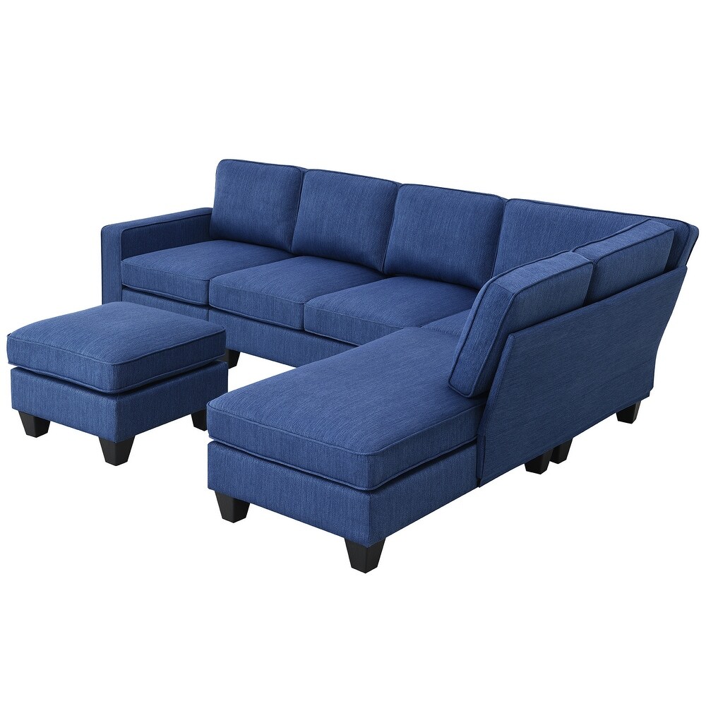 7 Seat Sectional Sofa Linen Fabric Couch Set with Ottoman