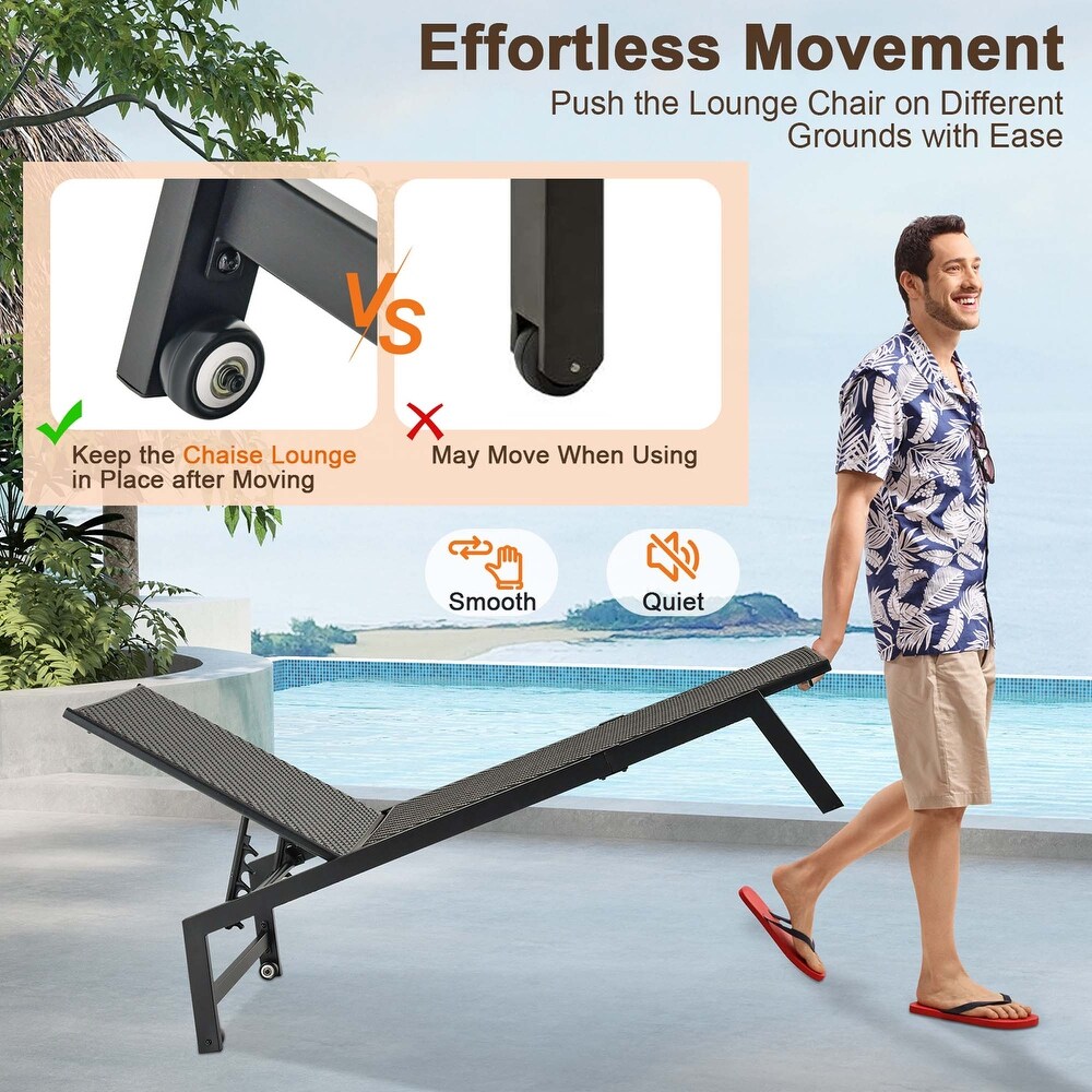 Costway 1PC Patio Galvanized Steel Chaise Lounge with Wheels Outdoor