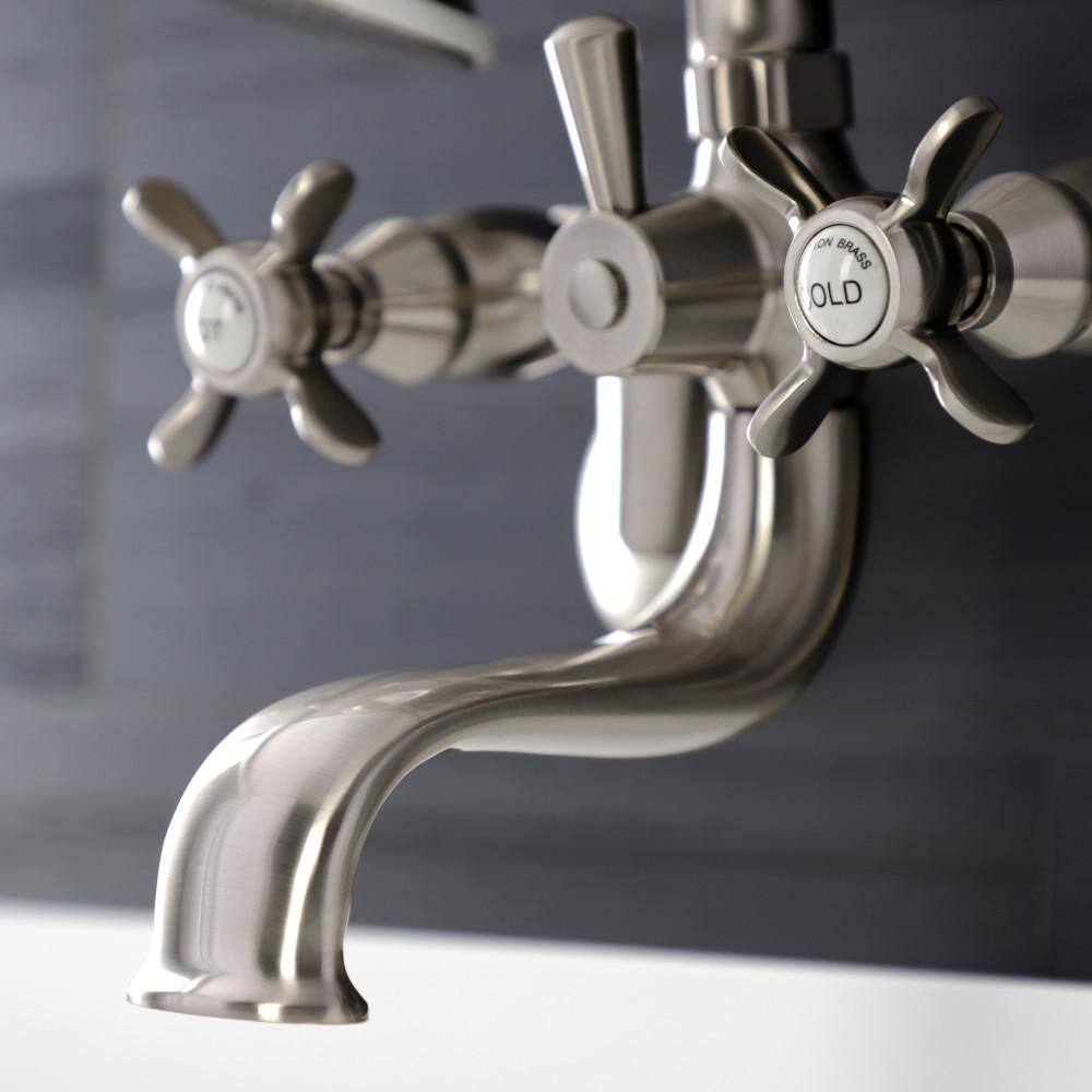 Kingston Brass Essex 2-Handle Wall-Mount Clawfoot Tub Faucets with Handshower in Brushed Nickel HKS246SN