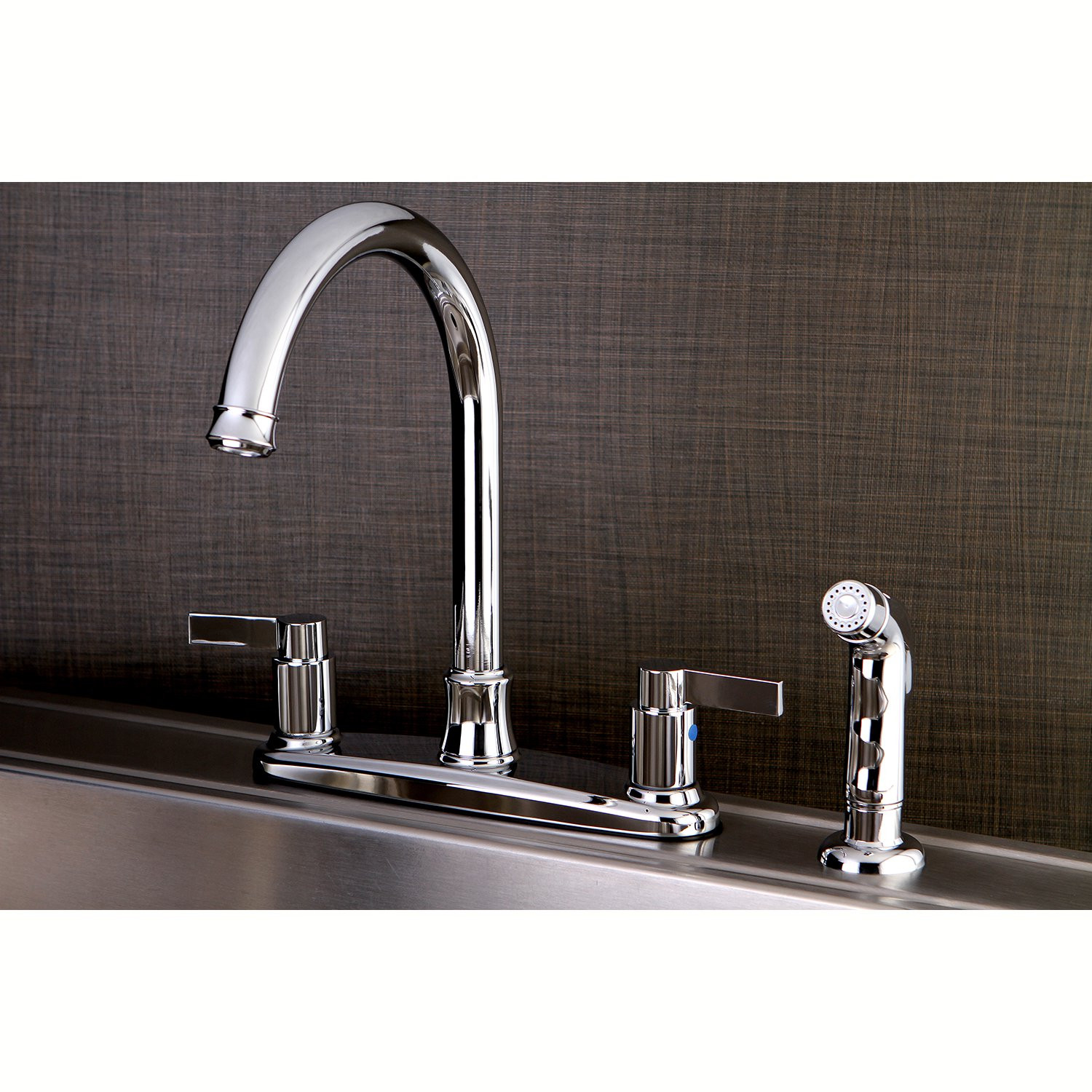 Kingston Brass FB7791NDLSP 8-Inch Center Gooseneck Kitchen Faucet， Polished Chrome