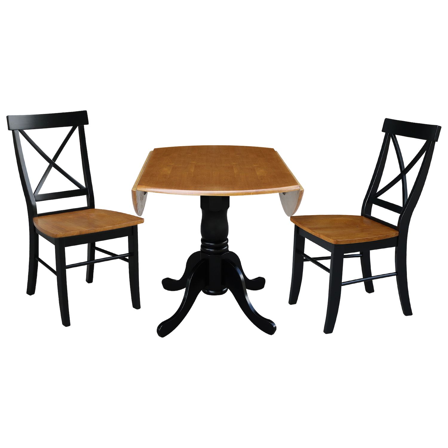 International Concepts Drop Leaf Dining Table and X-Back Chair 3-piece Set