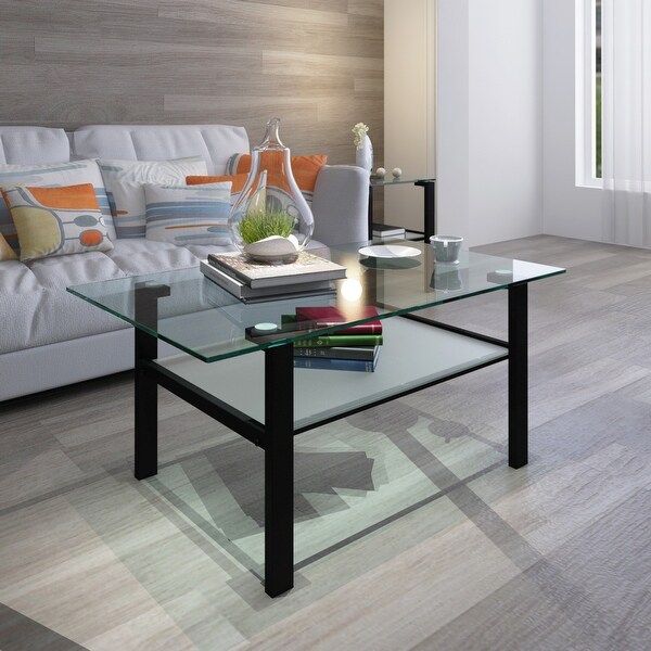 Transparent Glass Black Coffee Table Modern Simple Living Room Coffee Table Side Center Table