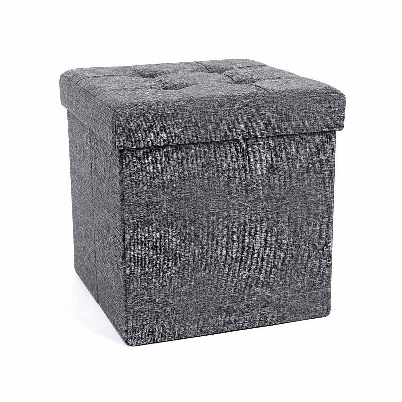 Folding Storage Ottoman Cube Footrest Stool Coffee Table Puppy Step， Fabric， Dark Grey