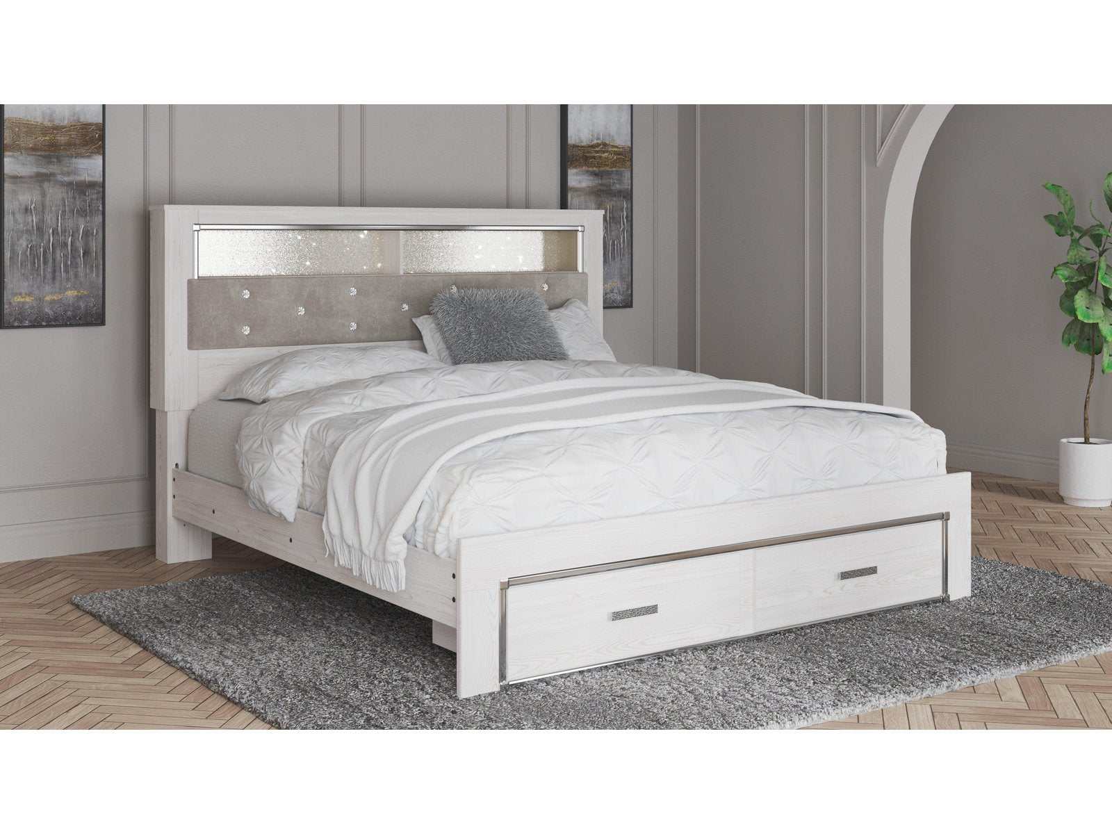 (Online Special Price) Altyra King Upholstered Bookcase Bed with Storage