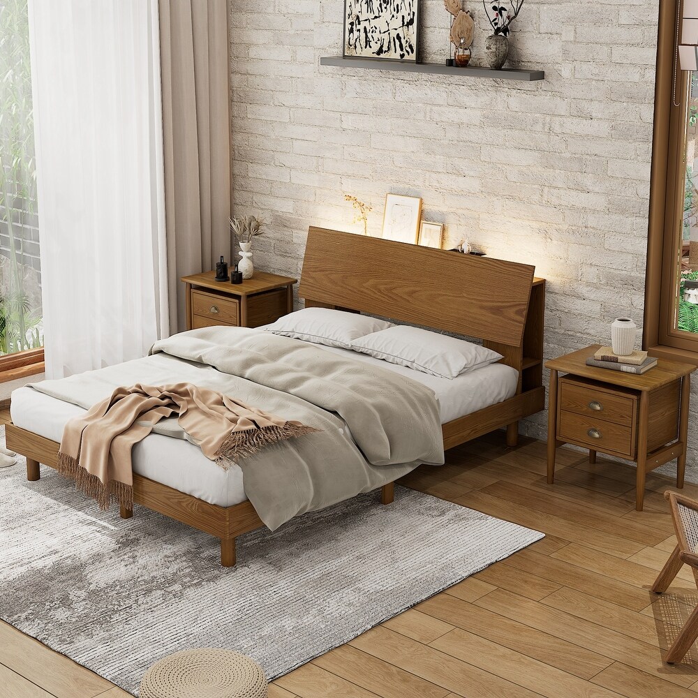 3 Pieces Bedroom Sets Queen Bed with two nightstands