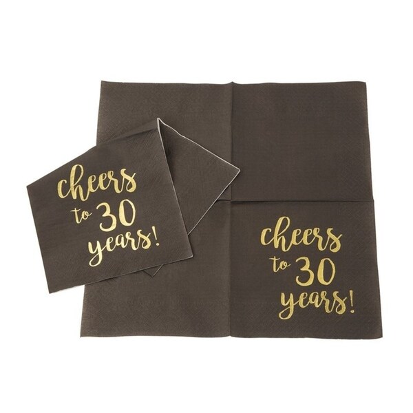 100 Gold Foil Paper Cocktail Napkins for Anniversary Party- Cheers to 30 Years!