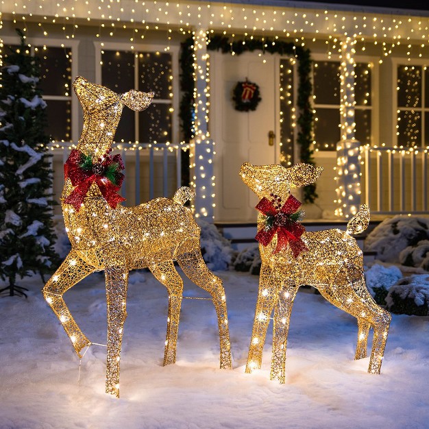 Joiedomi Christmas Reindeer Christmas Decoration Gold Doe And Fawn Yard Lights 2 Packs