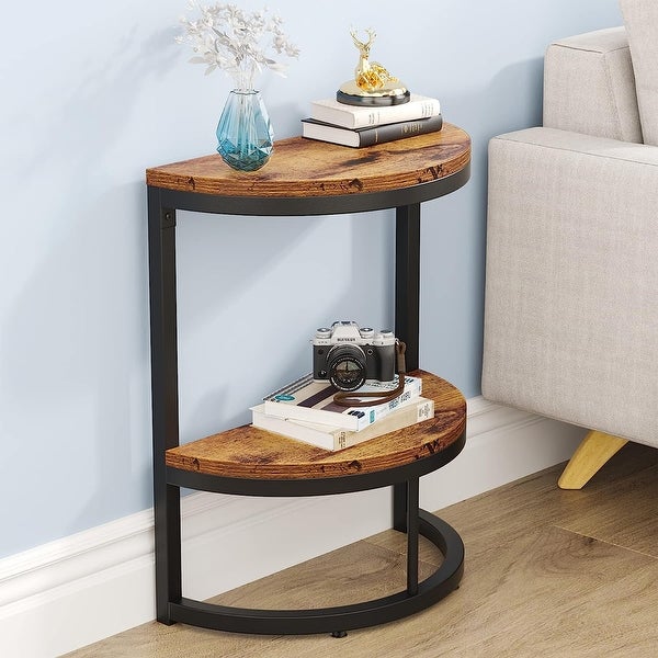 End Table Half Round， Narrow Wood Side Table with Metal Frame